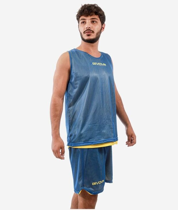 KIT DOUBLE IN MESH basketbalový set žlutá/azurová modrá 3XL