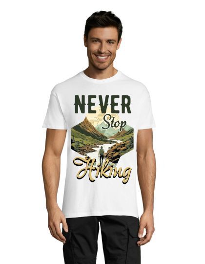 Never stop hiking pánské tričko bílé L