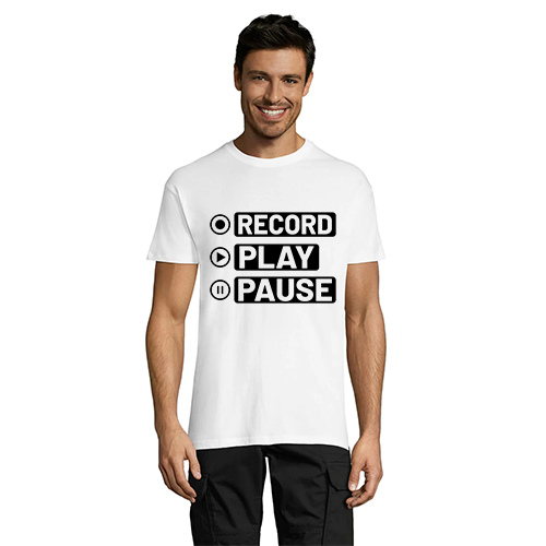 Record Play Pause pánské tričko bílé 2XS