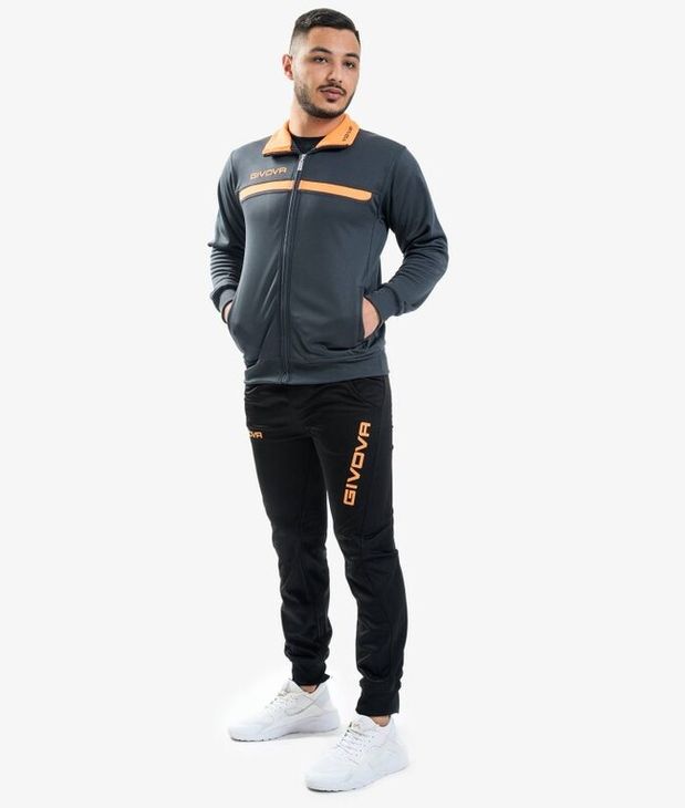 TUTA GIVOVA ONE FULL ZIP POLARFLEECE souprava tmavě šedá/fluo oranžová 2XL