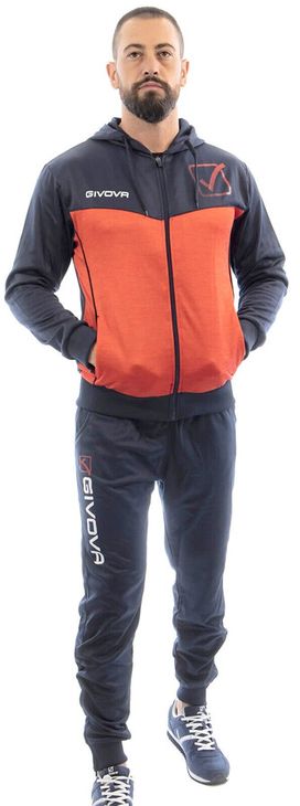 TUTA VISA MELANGE CON CAPPUCCIO POLARFLEECE souprava modrá/červená melanž 2XL