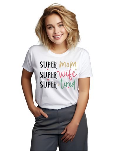 Wo Super mom, super wife, super tired pánské tričko bílé 2XL